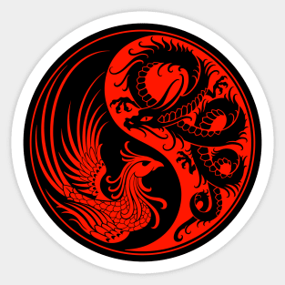 Red and Black Dragon Phoenix Yin Yang Sticker